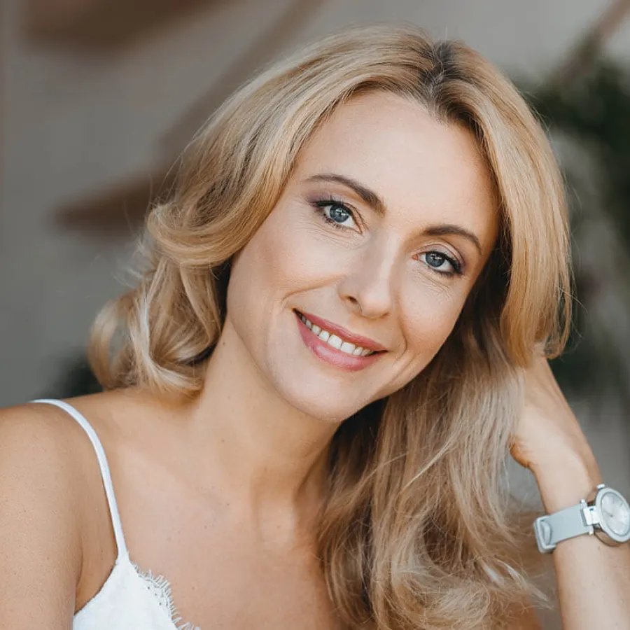 a woman with blonde hair